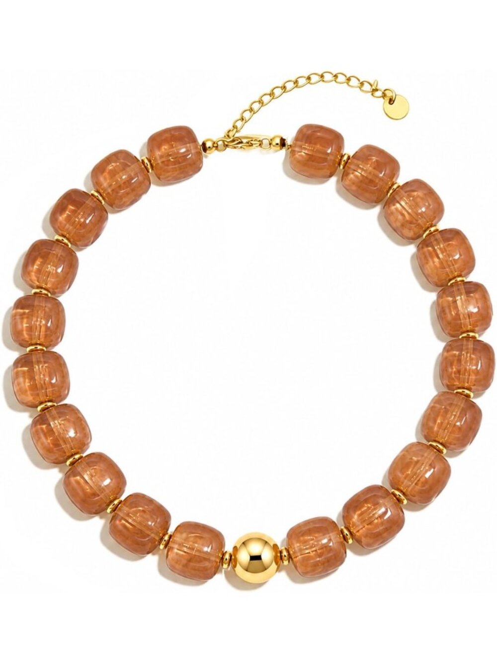 Women's Amber Chunky Beaded Necklace Gold Plated Marbled Resin Choker Jewelry